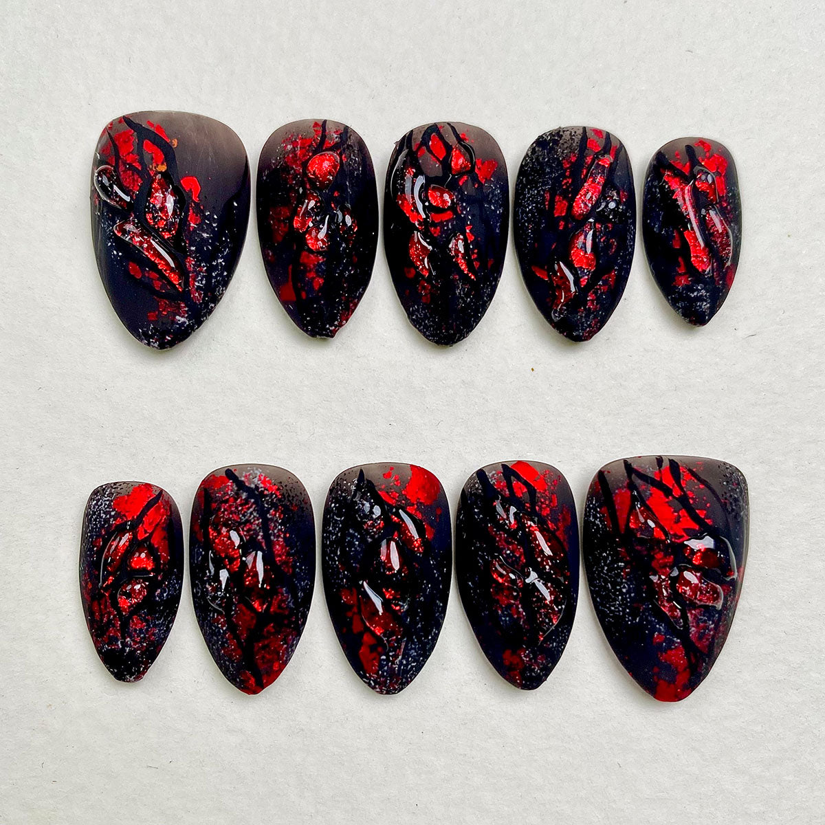 Crimson Wound – Blood Red Press-On Nails, Dark Fake Nails with Textured Gore Effect