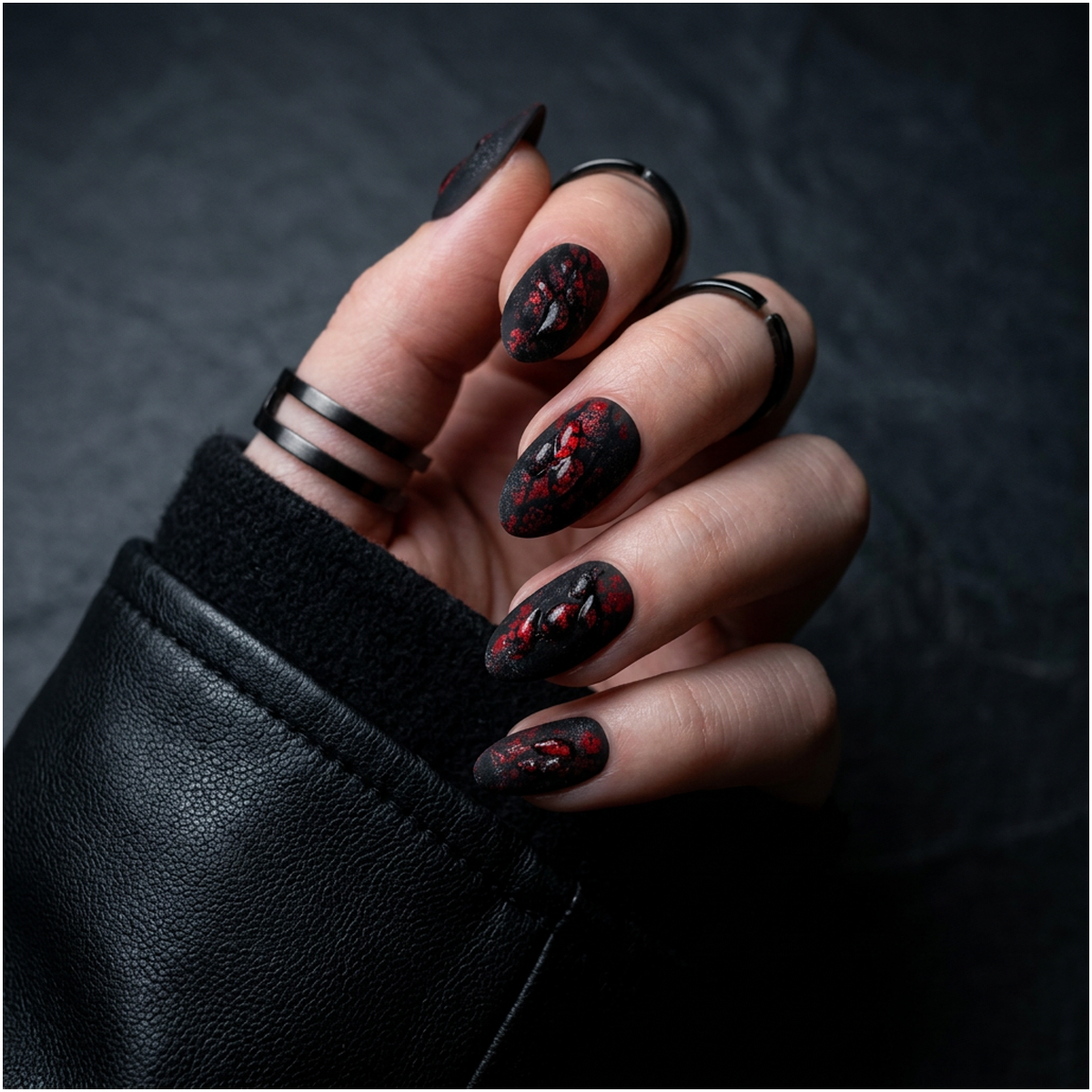 Crimson Wound – Blood Red Press-On Nails, Dark Fake Nails with Textured Gore Effect