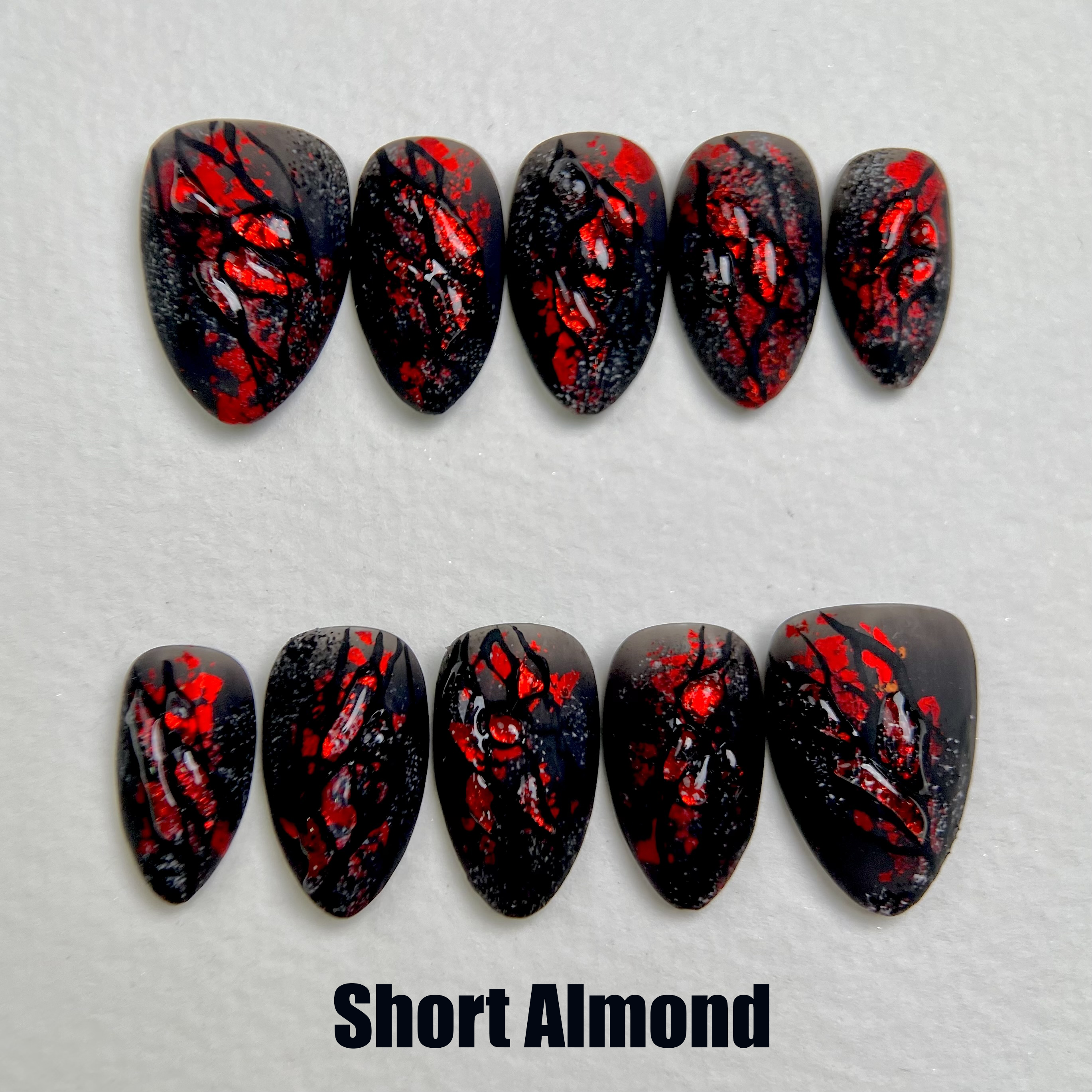 Crimson Wound – Blood Red Press-On Nails, Dark Fake Nails with Textured Gore Effect