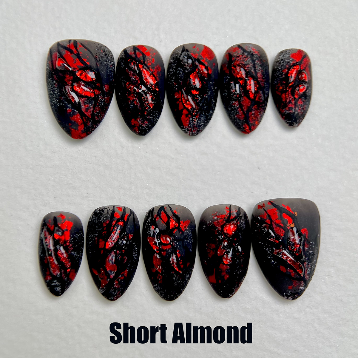 Crimson Wound – Blood Red Press-On Nails, Dark Fake Nails with Textured Gore Effect