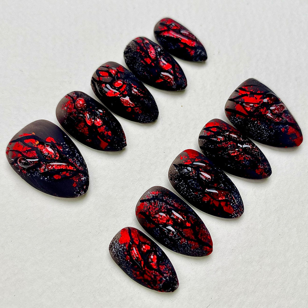 Crimson Wound – Blood Red Press-On Nails, Dark Fake Nails with Textured Gore Effect