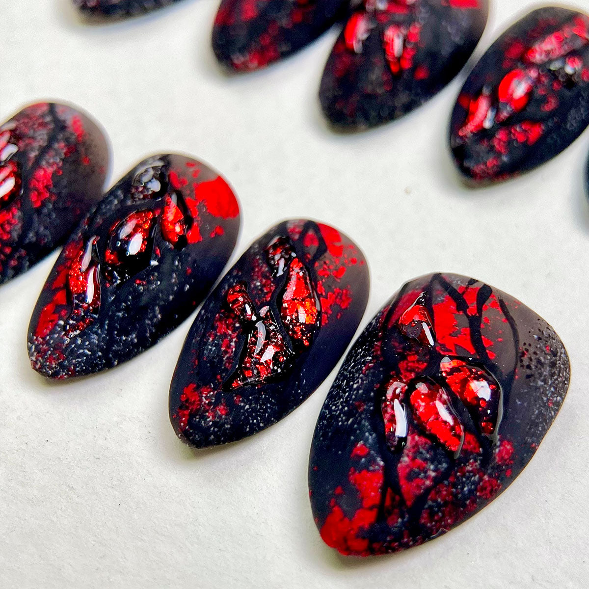 Crimson Wound – Blood Red Press-On Nails, Dark Fake Nails with Textured Gore Effect