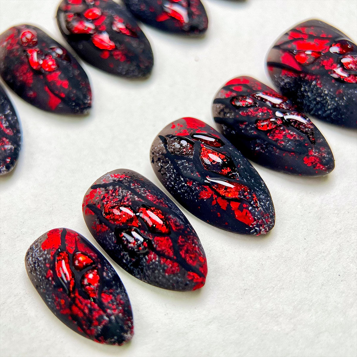 Crimson Wound – Blood Red Press-On Nails, Dark Fake Nails with Textured Gore Effect