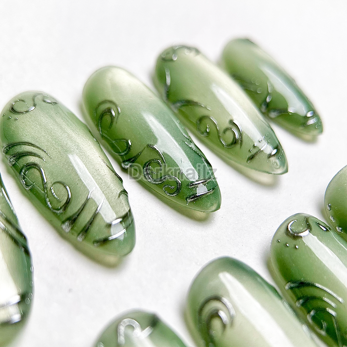 Verdant Whisper Green Press-On Nails – Sage Green Gothic Fake Nails