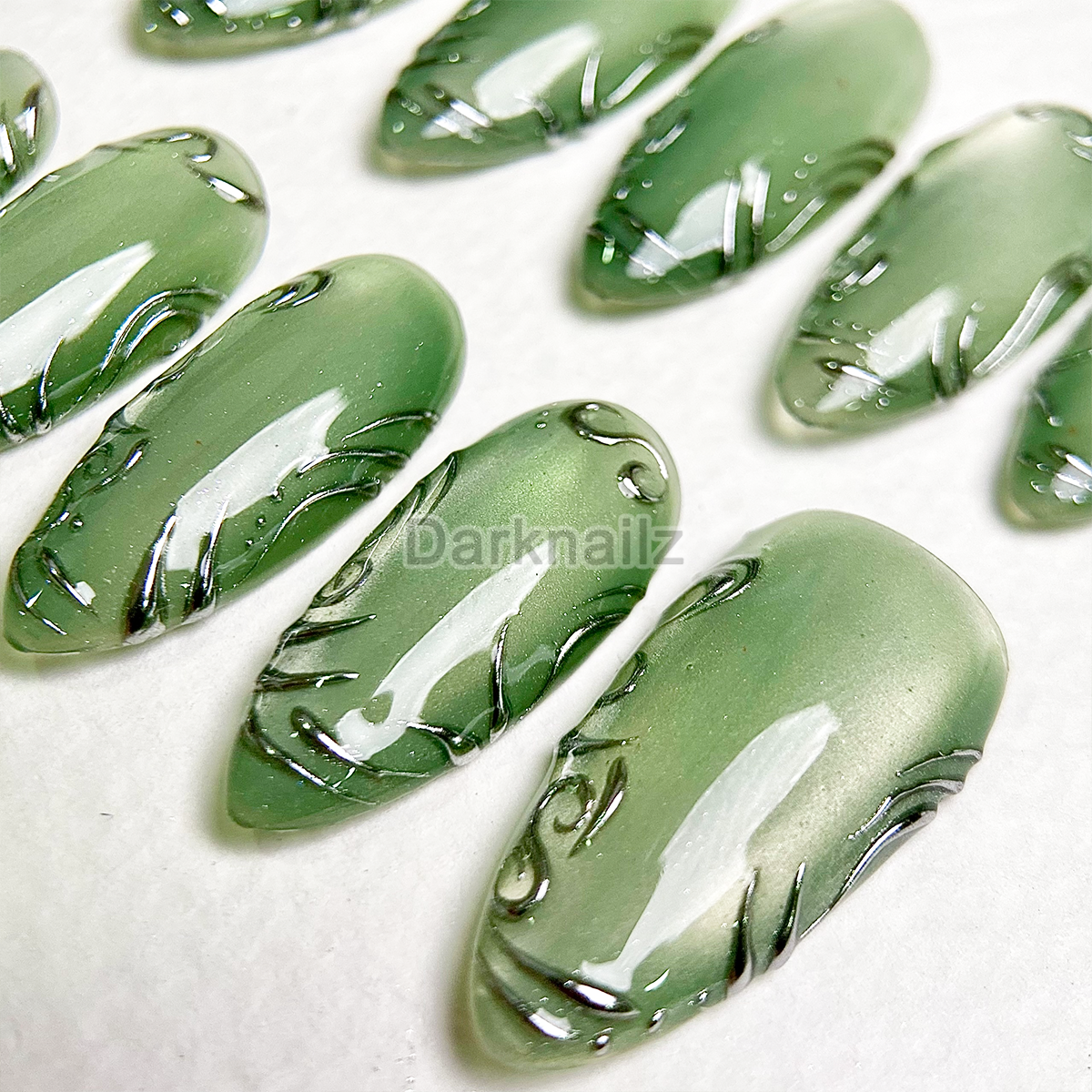 Verdant Whisper Green Press-On Nails – Sage Green Gothic Fake Nails