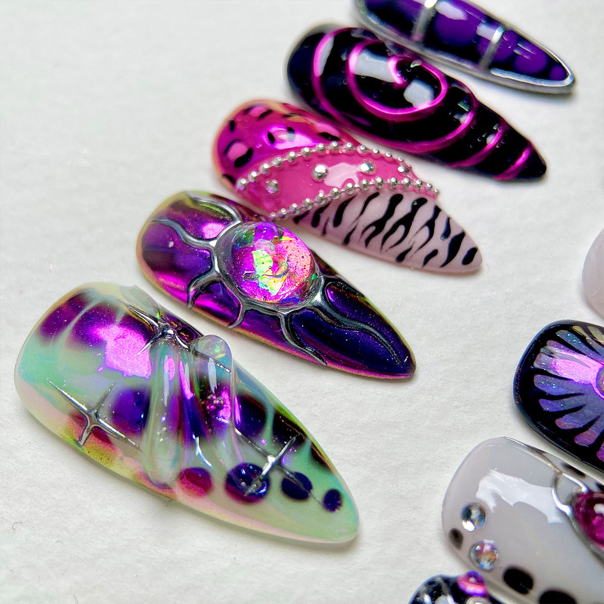 Abyssal Glow – Purple Gothic Press-On Nails, Dark Metal Fake Nails