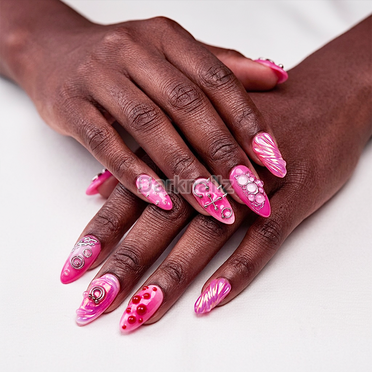 Luxury Venom Pink Gothic Press-On Nails – Hot Pink Cyber Fake Nails