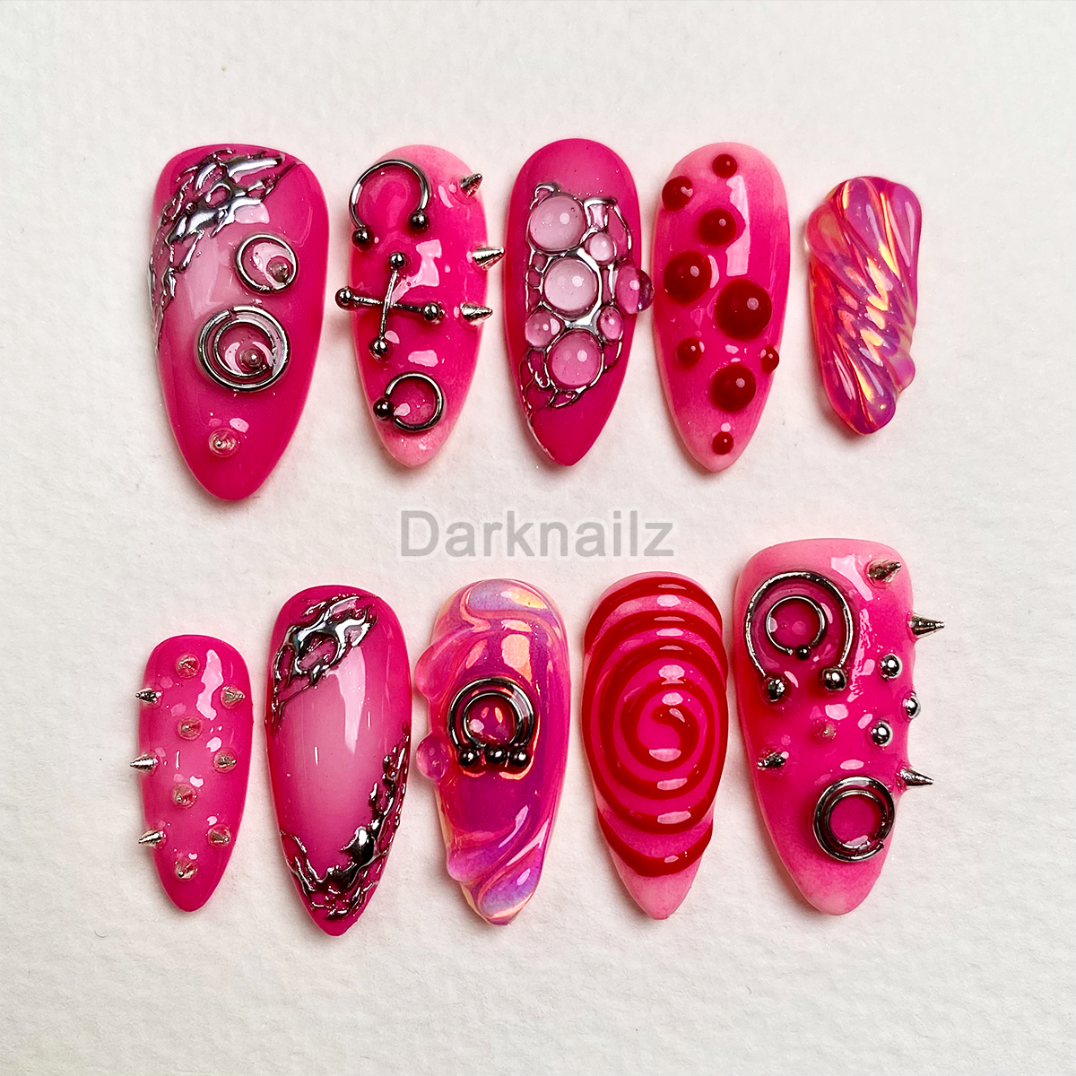 Neon Venom Pink Gothic Press-On Nails – Hot Pink Cyber Fake Nails