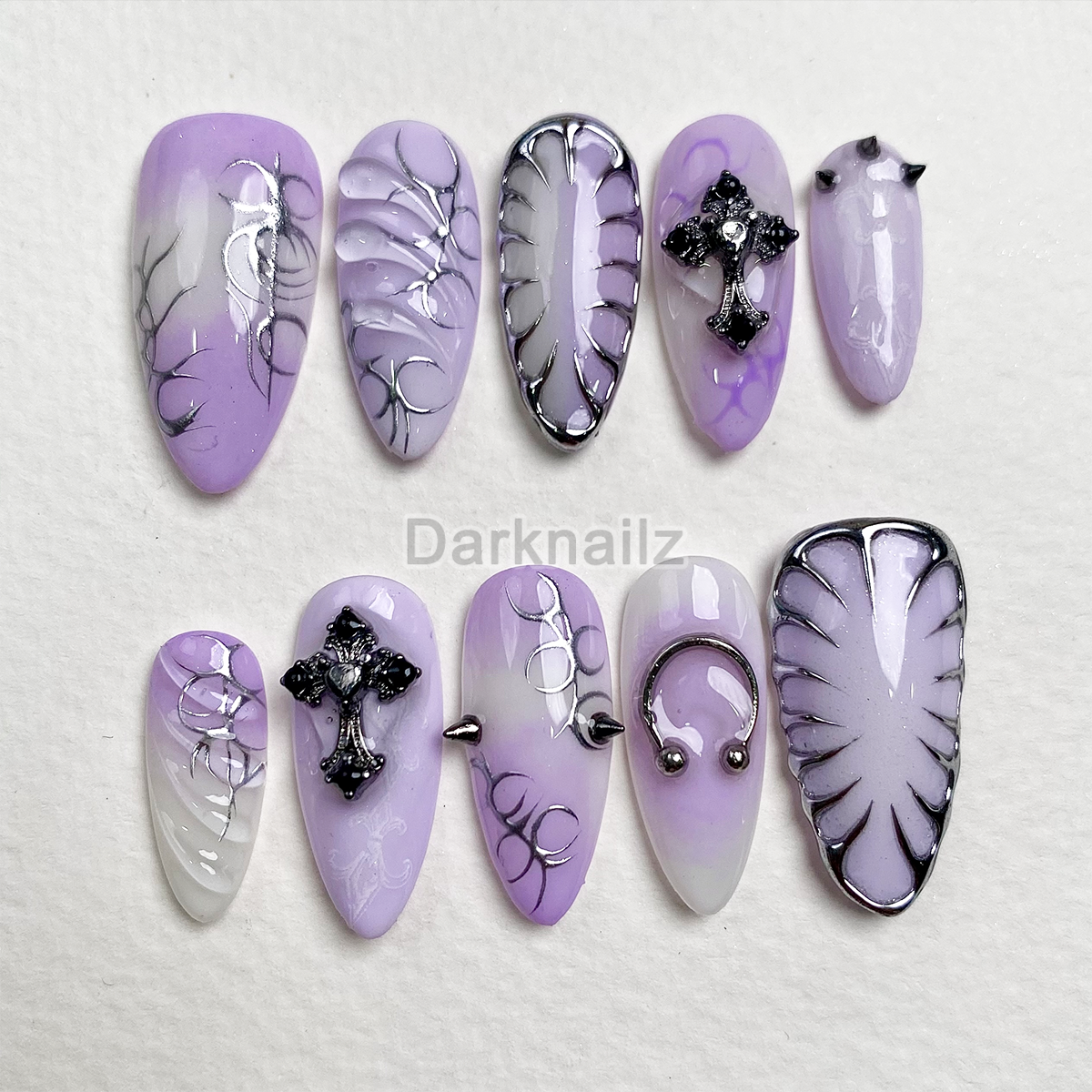 Lilac Ritual Gothic Press-On Nails – Lavender Cybersigilism Fake Nails