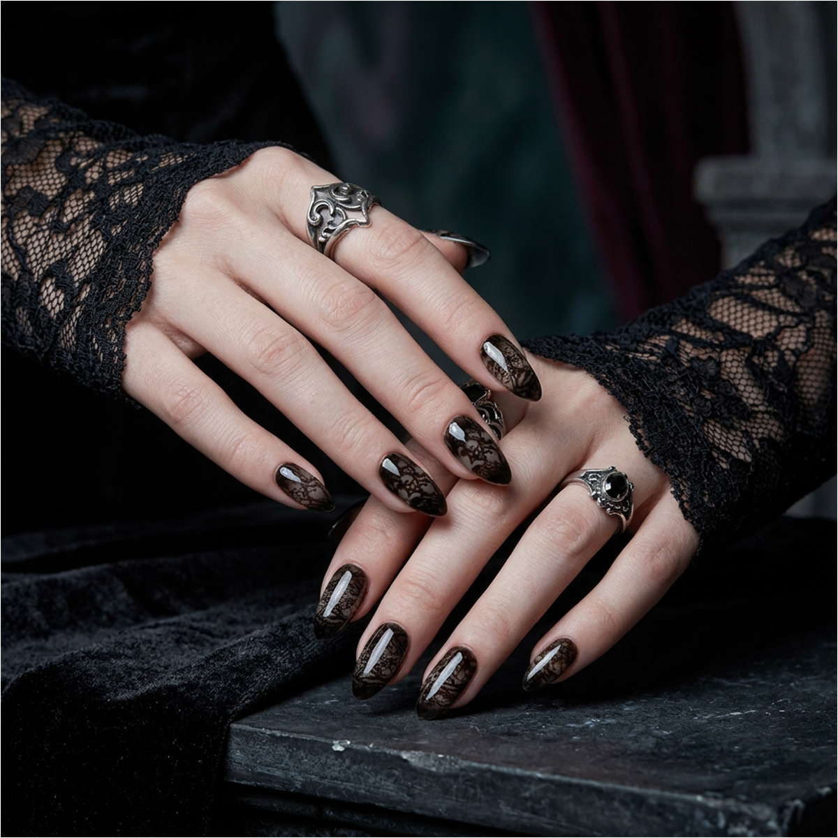 Obsidian Shadow Fade Press-On Nails – Black Gothic Gradient Fake Nails