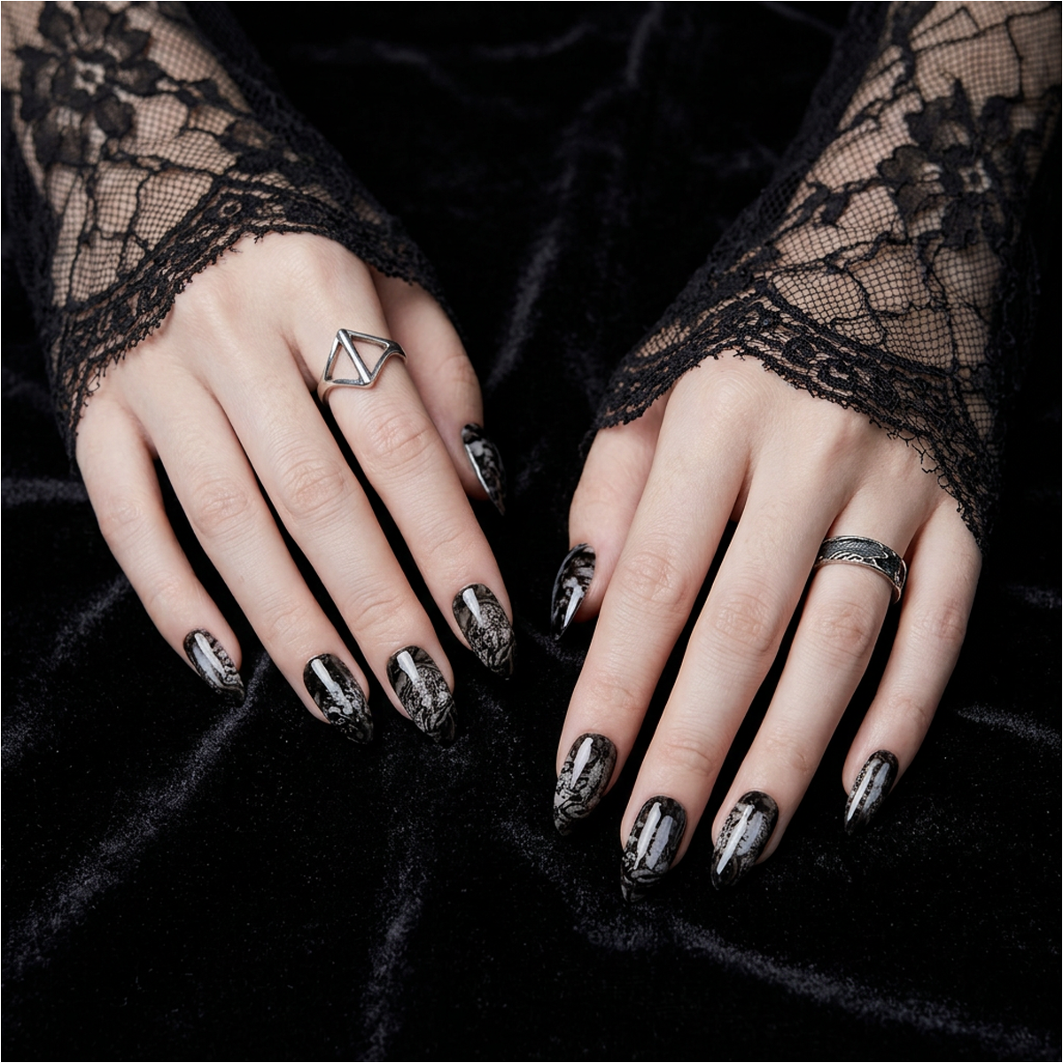 Obsidian Shadow Fade Press-On Nails – Black Gothic Gradient Fake Nails