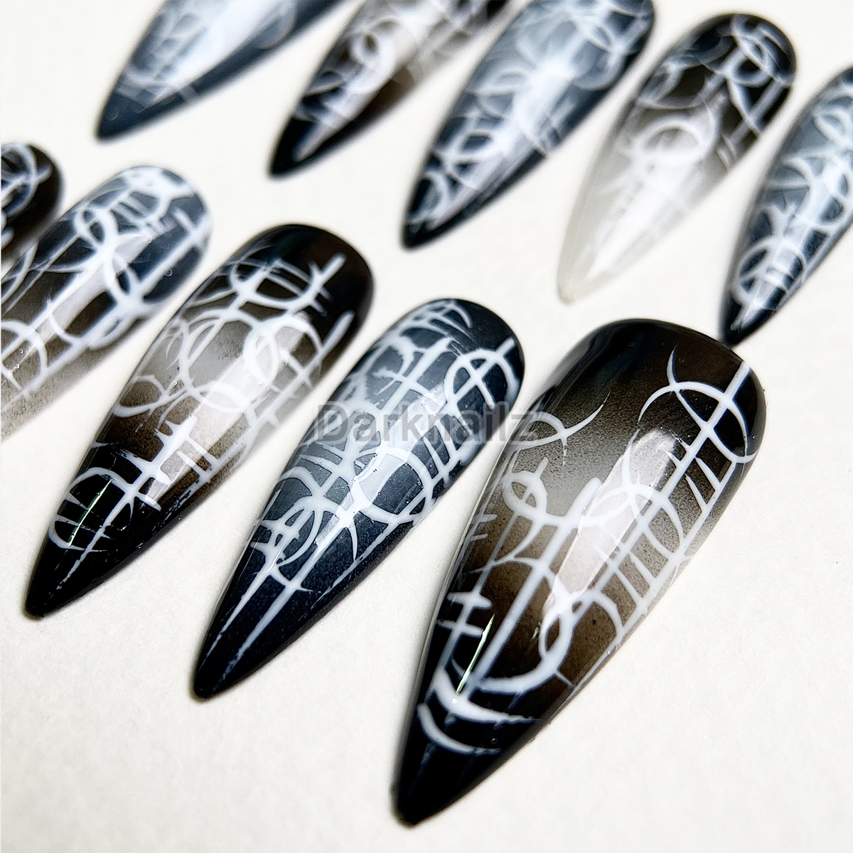 Ghost Signal Y2K Press-On Nails – Black Grey Cybersigilism Fake Nails