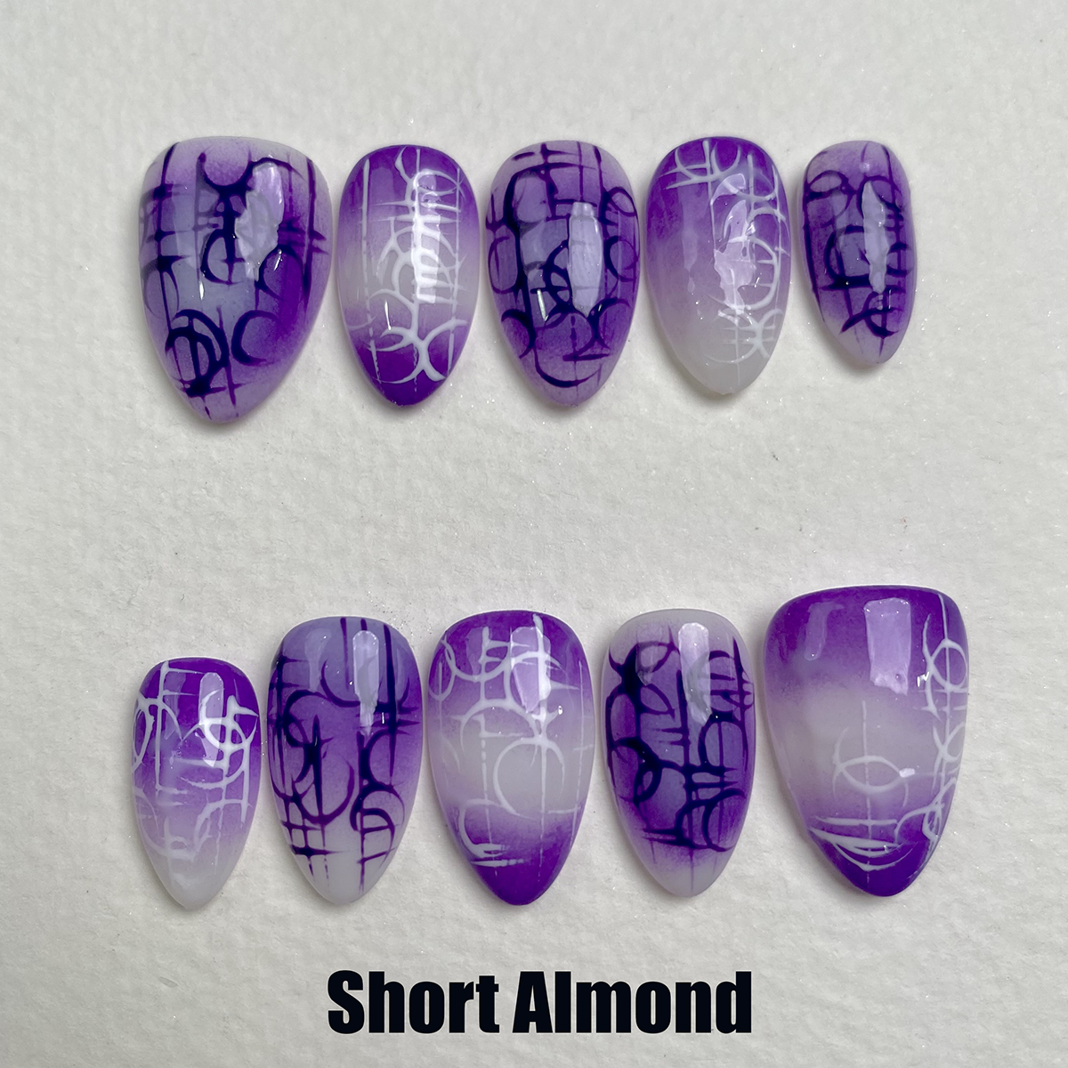 Violet Ritual – Purple Press-On Nails, Gothic Fake Nails with Dark Abstract Sigil Pattern