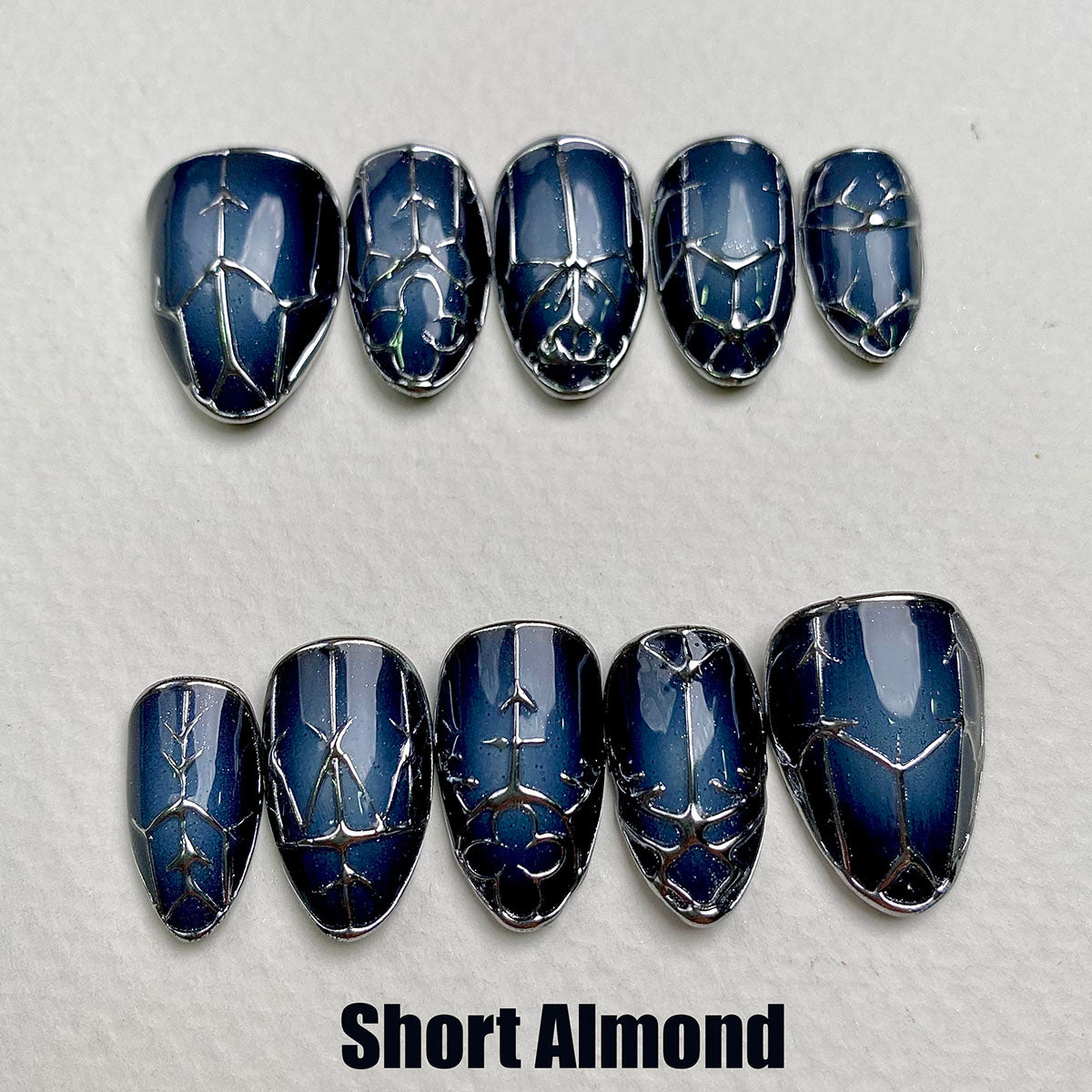 Nebula Chrome Y2K Press-On Nails – Blue Silver Gothic Fake Nails