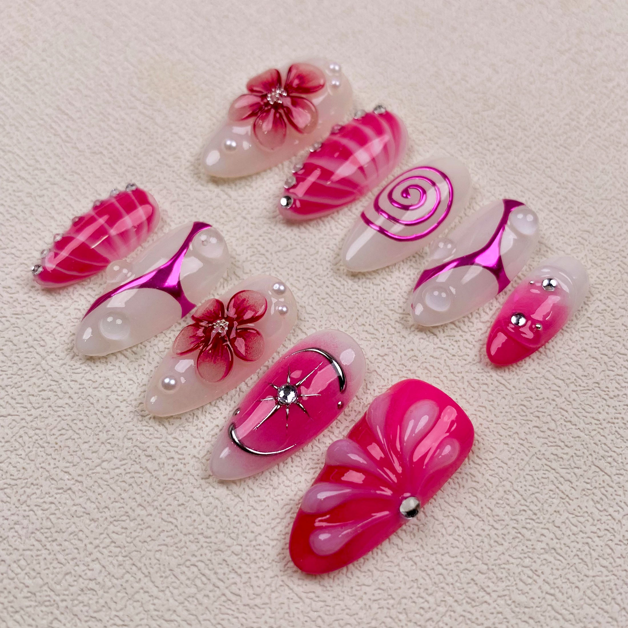 Handmade Pink Flowers Press On Nails | Darknailz