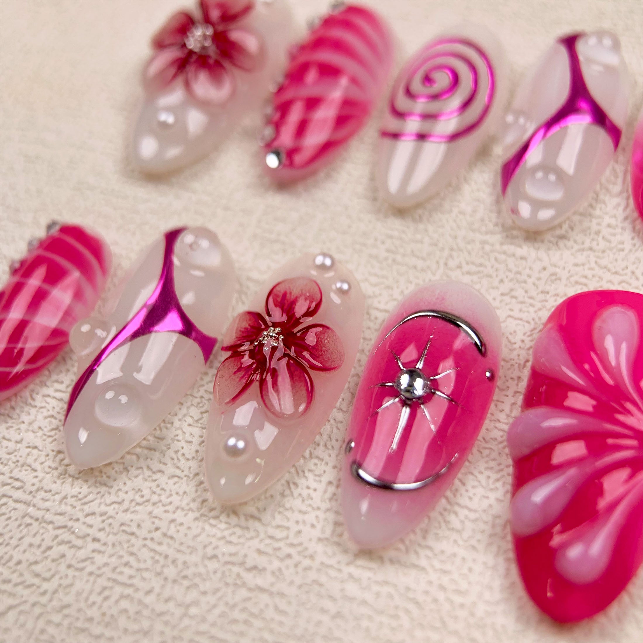 Handmade Pink Flowers Press On Nails | Darknailz