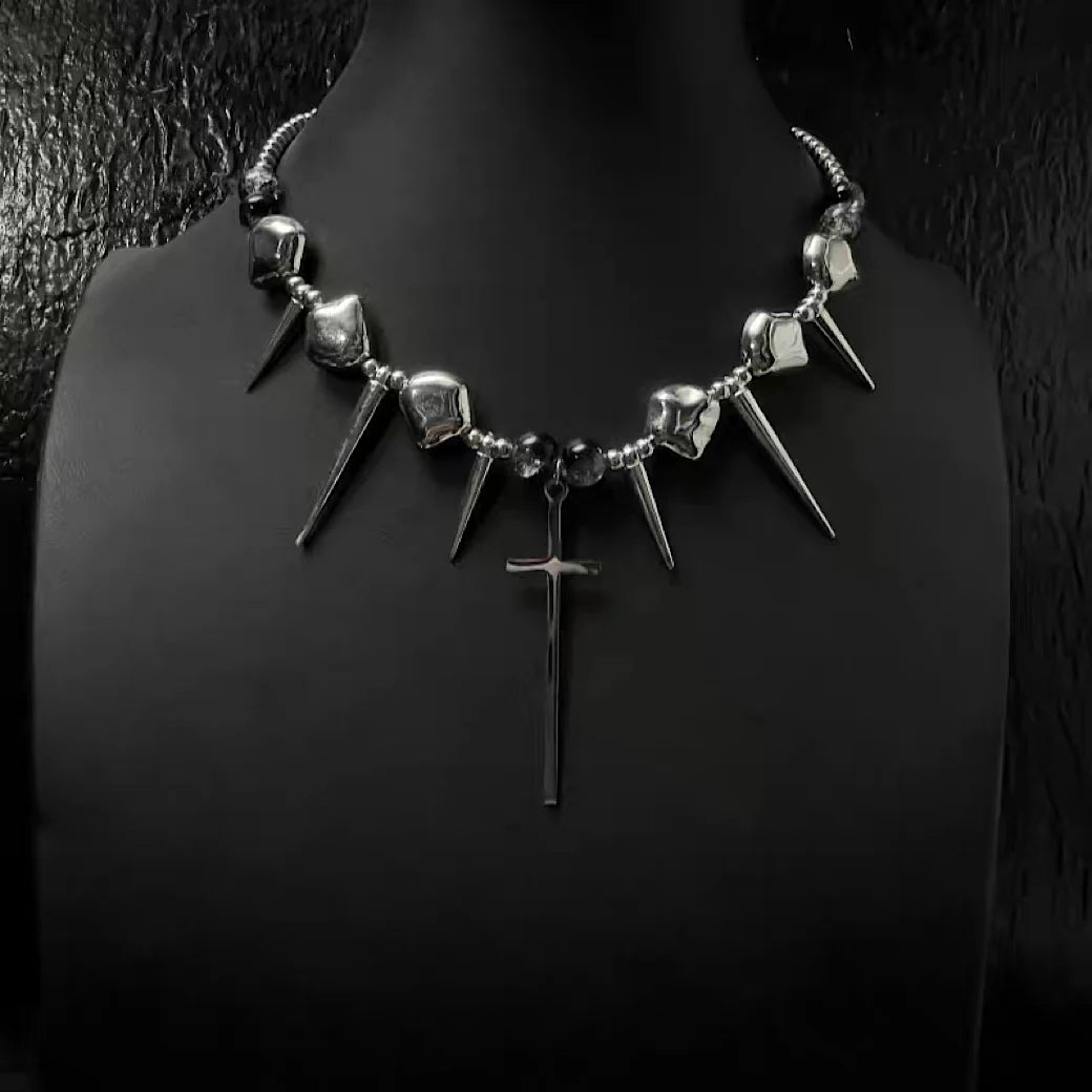 Gothic Punk Cross Choker - Stanless Steel Fashion
