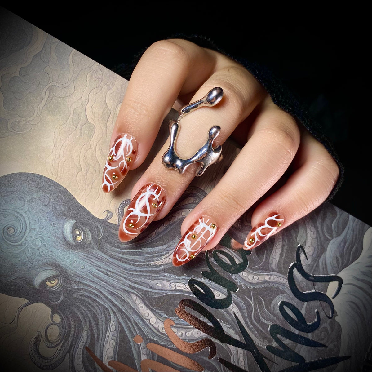 Blood Sigil Press-On Nails – Red White Tribal Gothic Fake Nails