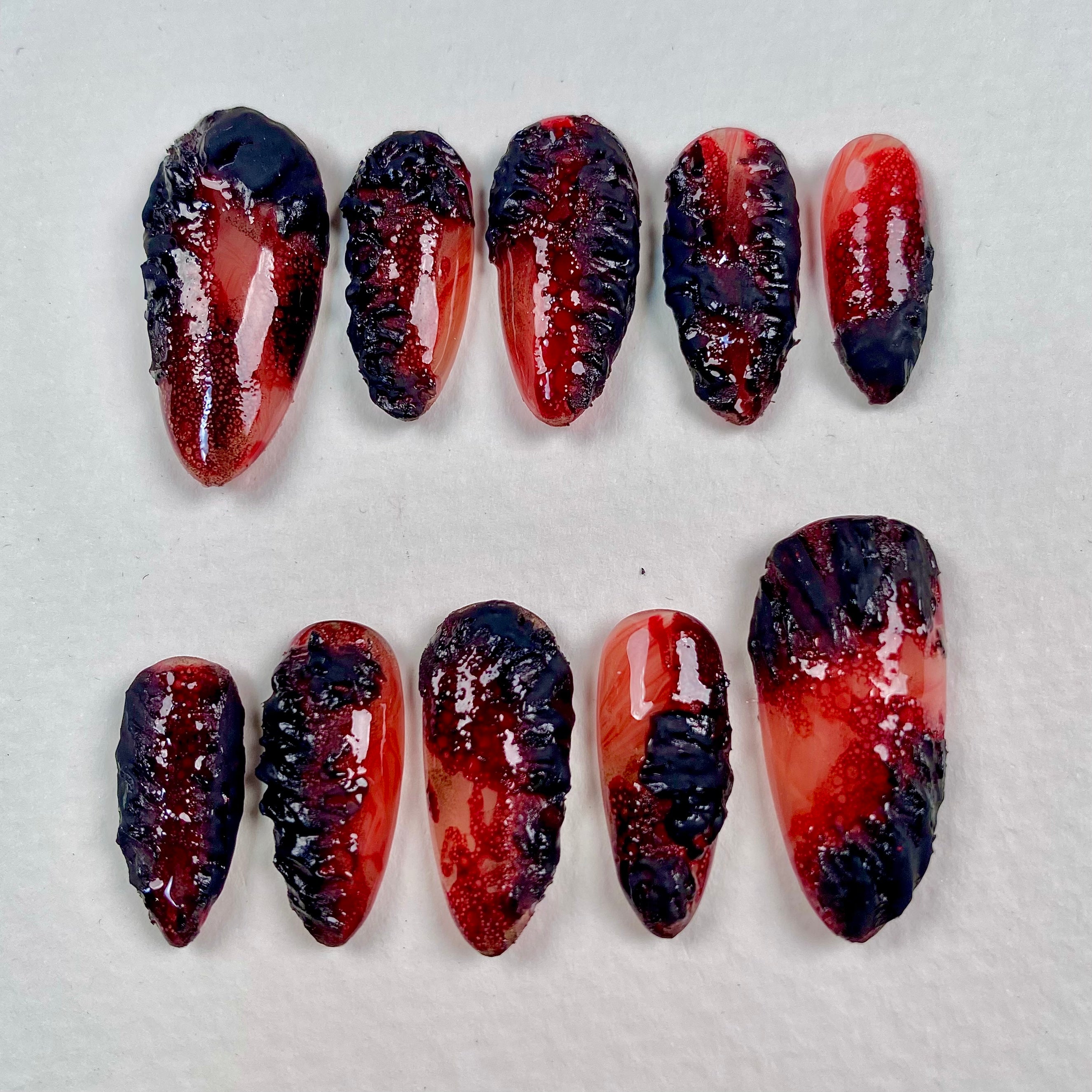 Lava Press-On Nails – Red Black Molten Texture Gothic Fake Nails