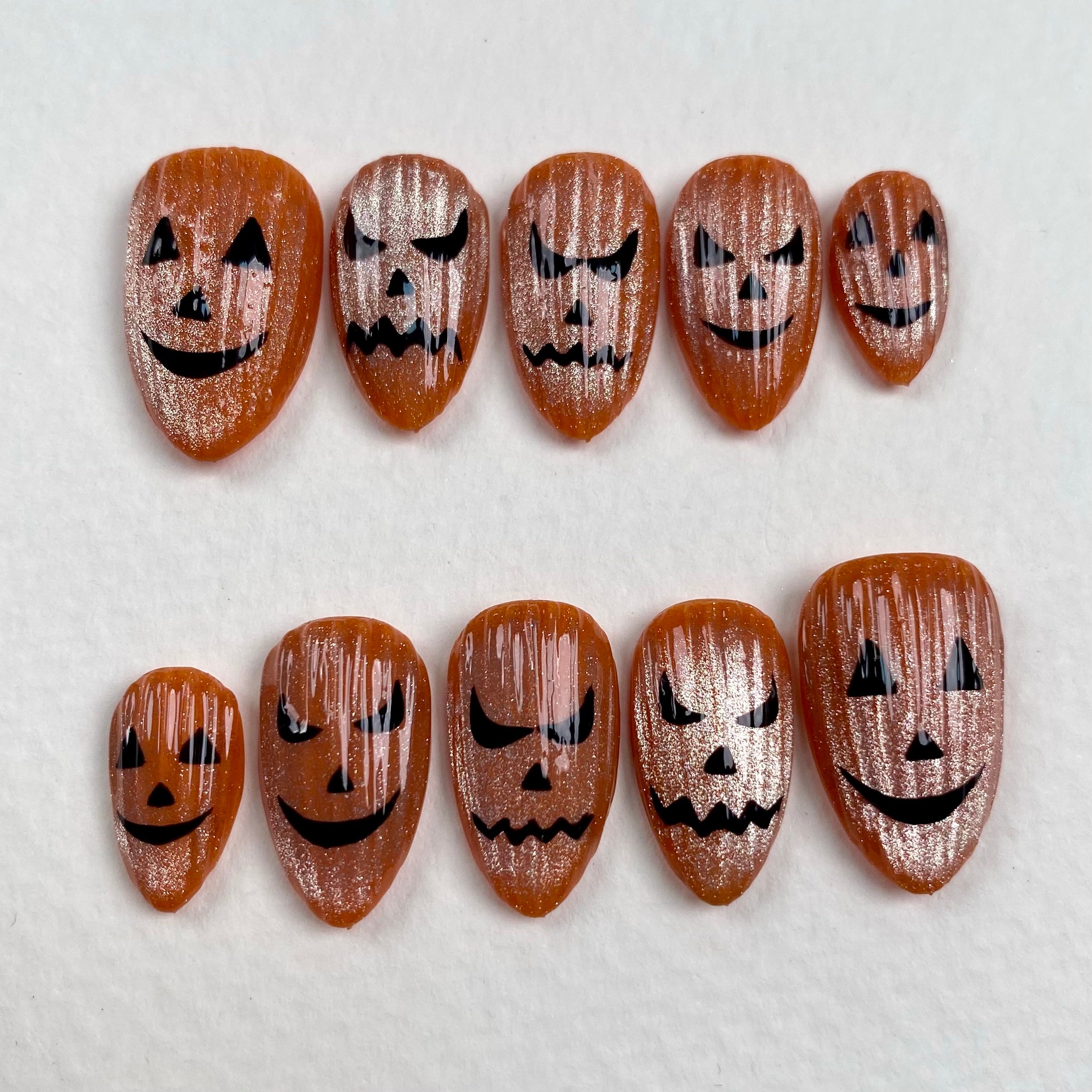 Halloween Pumpkin Press-On Nails – Orange Jack O’ Lantern Spooky Fake Nails
