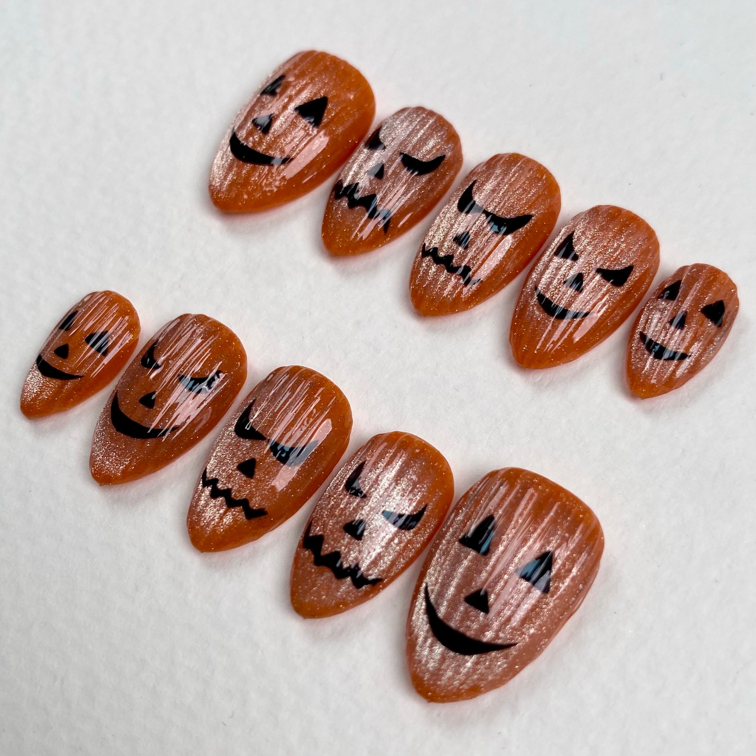 Halloween Pumpkin Press-On Nails – Orange Jack O’ Lantern Spooky Fake Nails