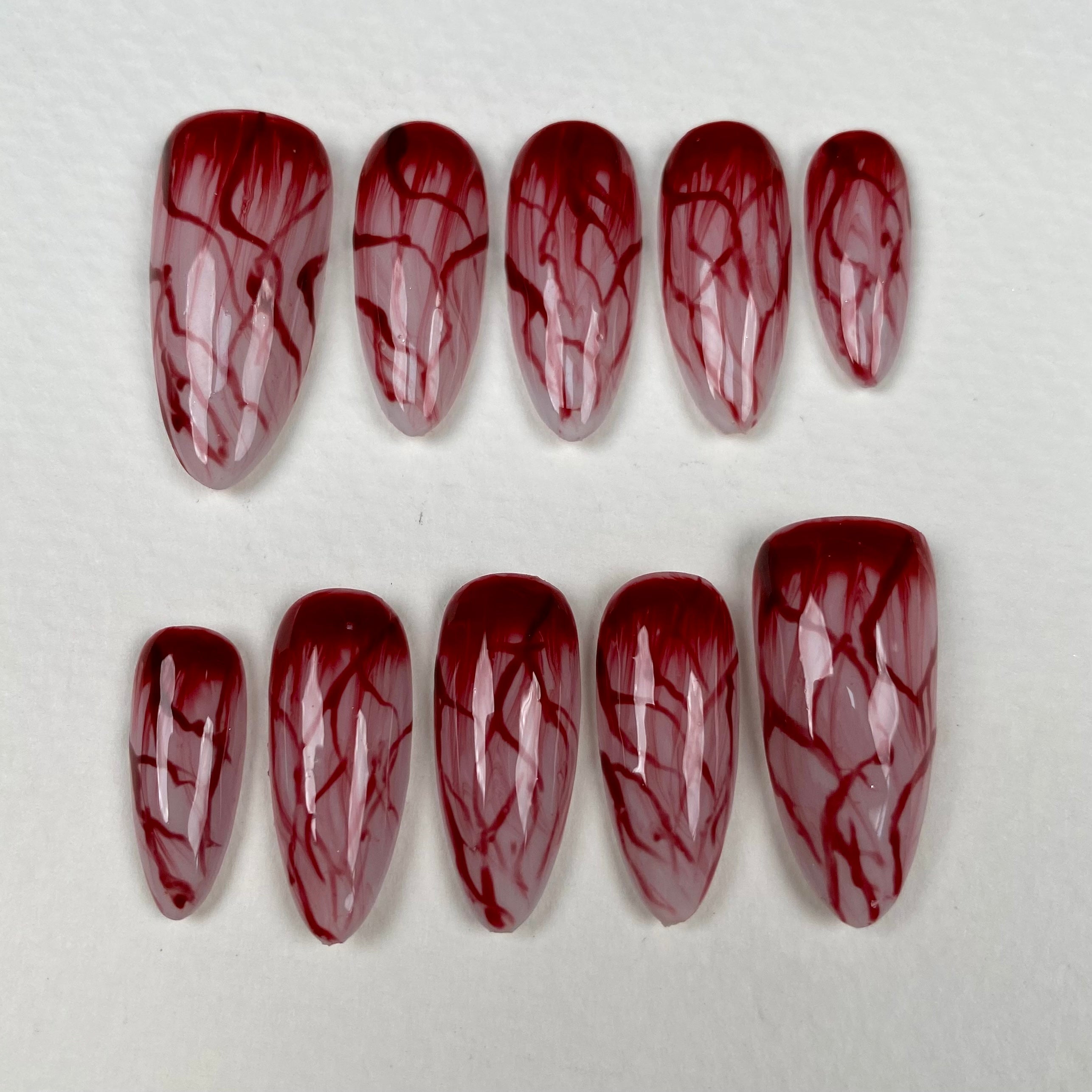 Bloody Veins Press-On Nails – Blood Drip Red Gothic Fake Nails