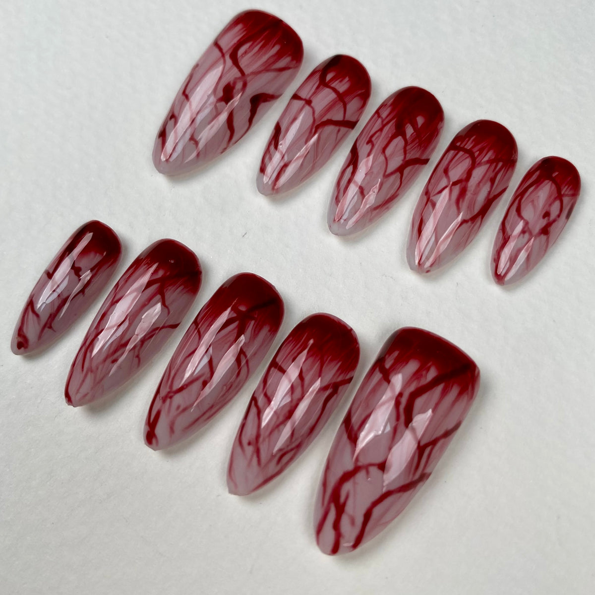 Bloody Veins Press-On Nails – Blood Drip Red Gothic Fake Nails