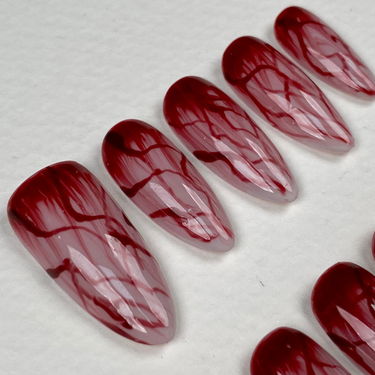 Bloody Veins Press-On Nails – Blood Drip Red Gothic Fake Nails