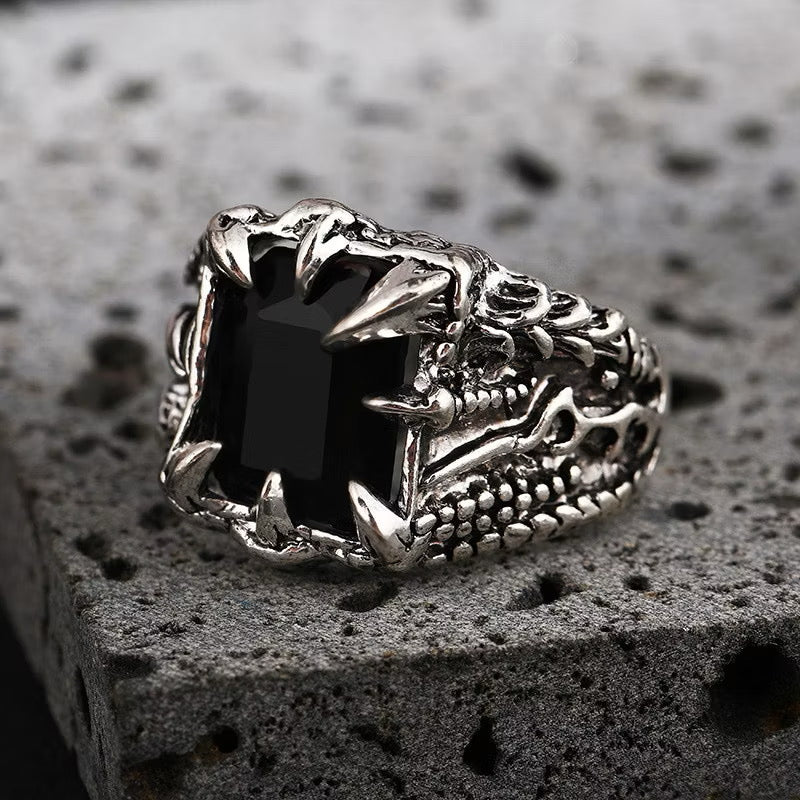 Black Stone Dragon Ring - Free Size - Stanless Steel