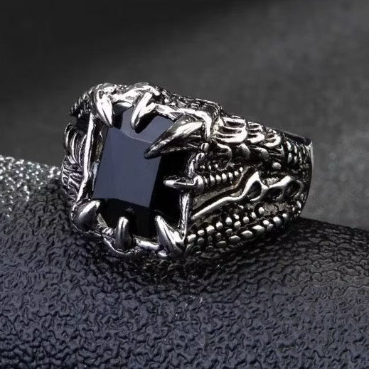 Black Stone Dragon Ring - Free Size - Stanless Steel