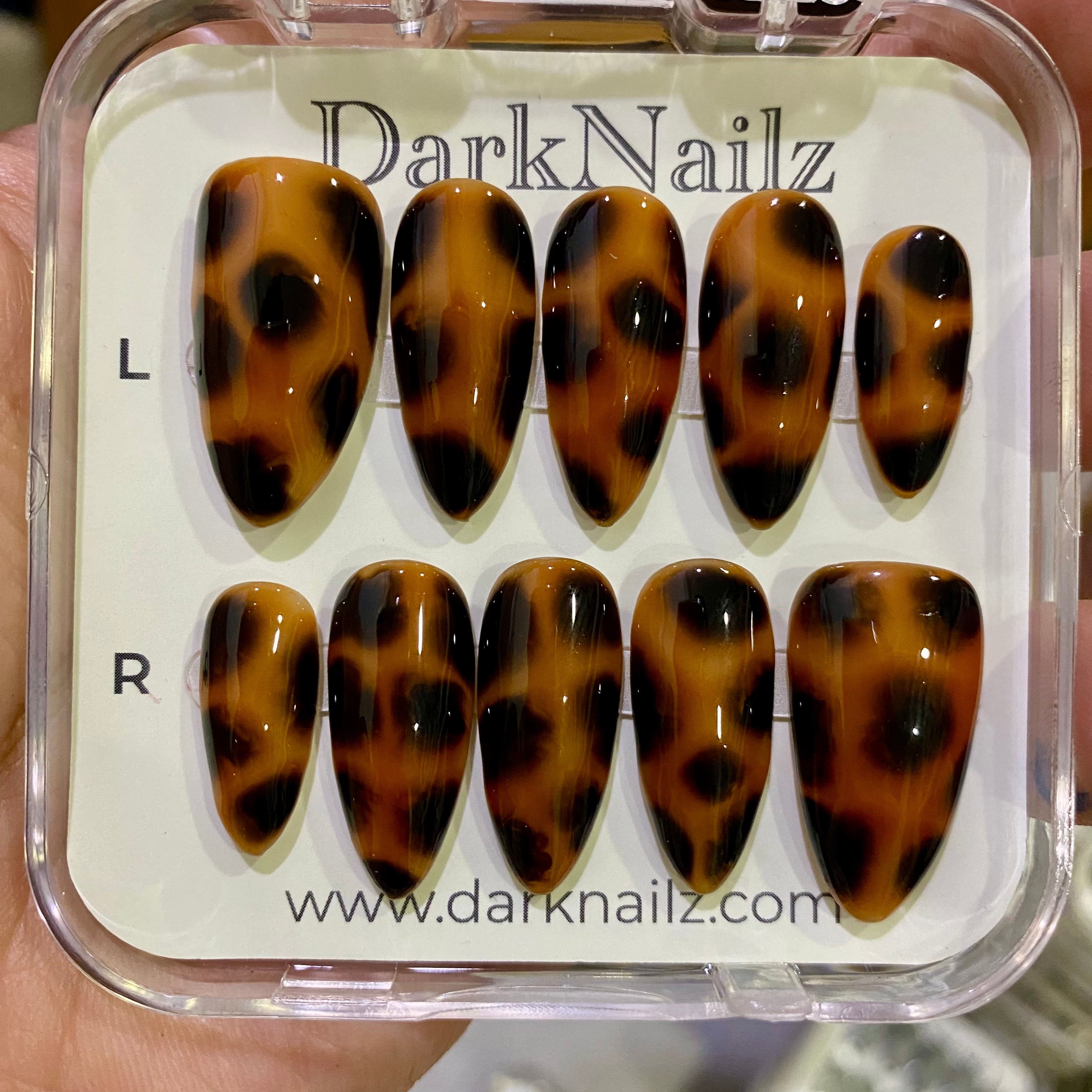 Amber Tortoise Shell Press-On Nails – Brown & Black Glossy Fake Nails