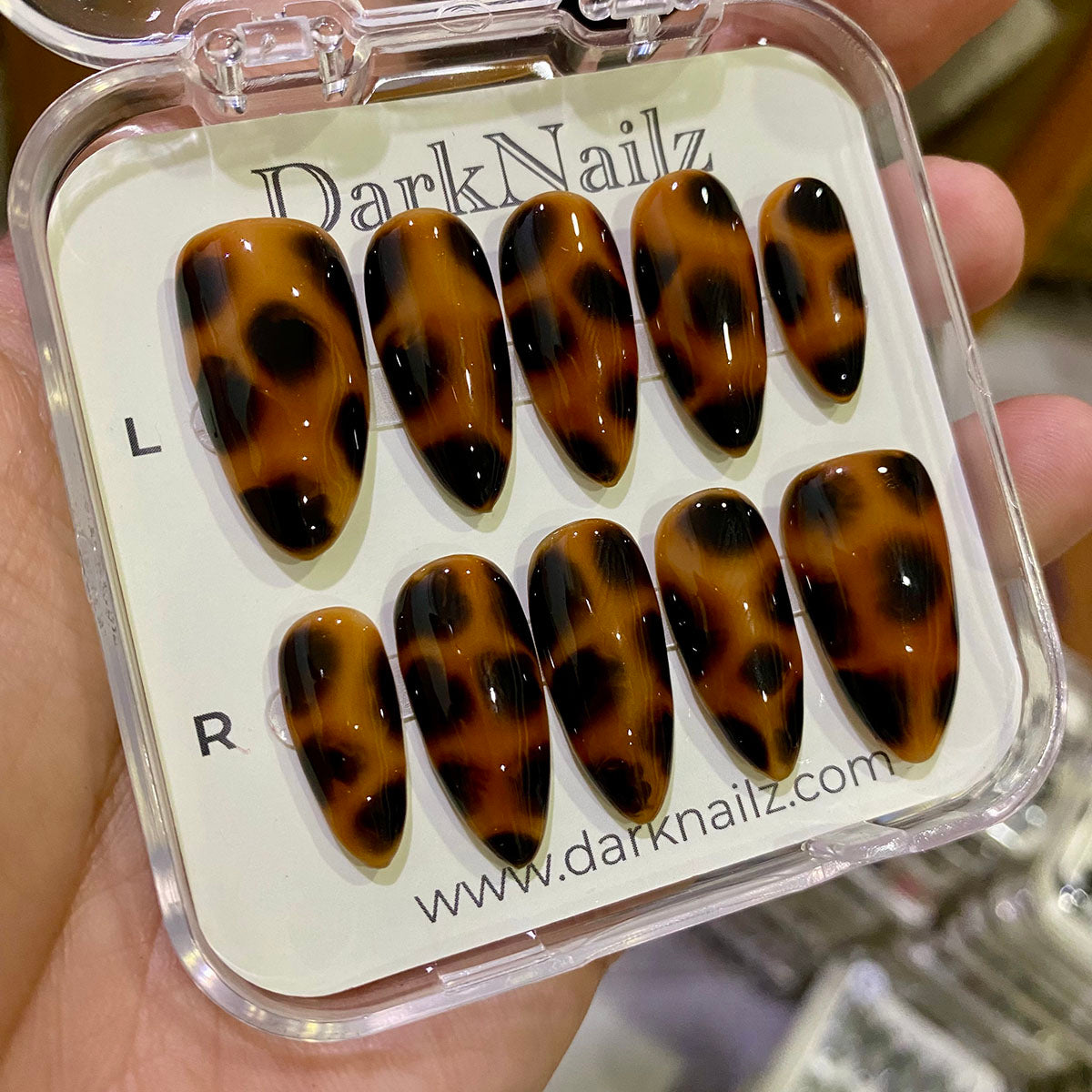 Amber Tortoise Shell Press-On Nails – Brown & Black Glossy Fake Nails