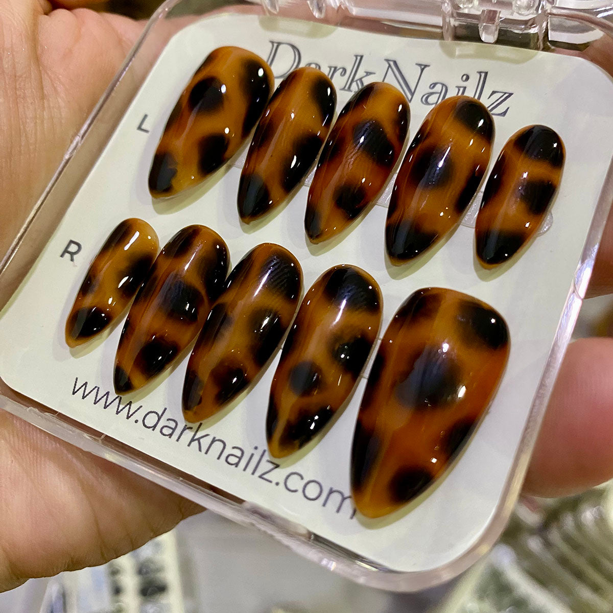Amber Tortoise Shell Press-On Nails – Brown & Black Glossy Fake Nails