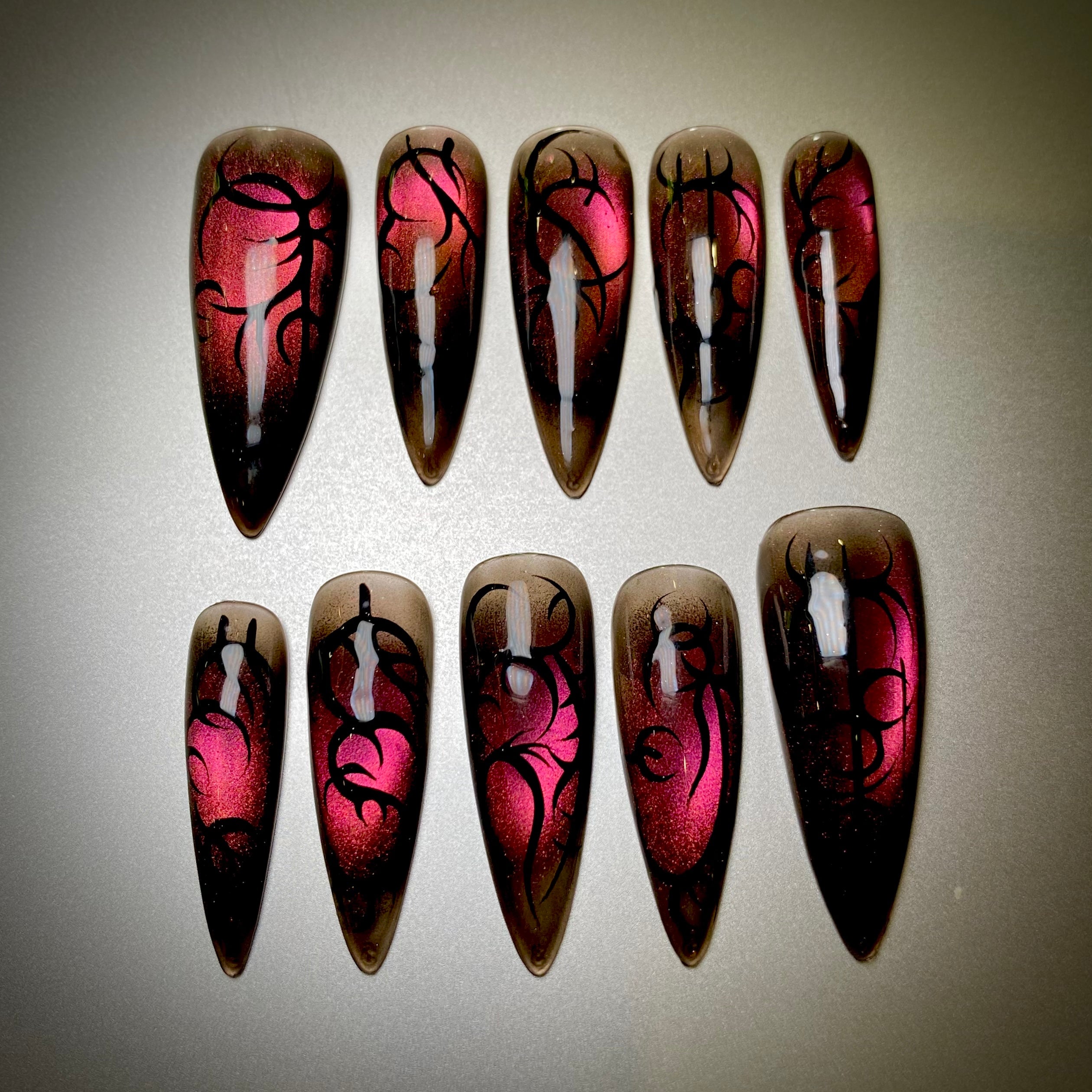 Neon Vein Cybersigilism Press-On Nails – Pink Cat Eye Gothic Fake Nails