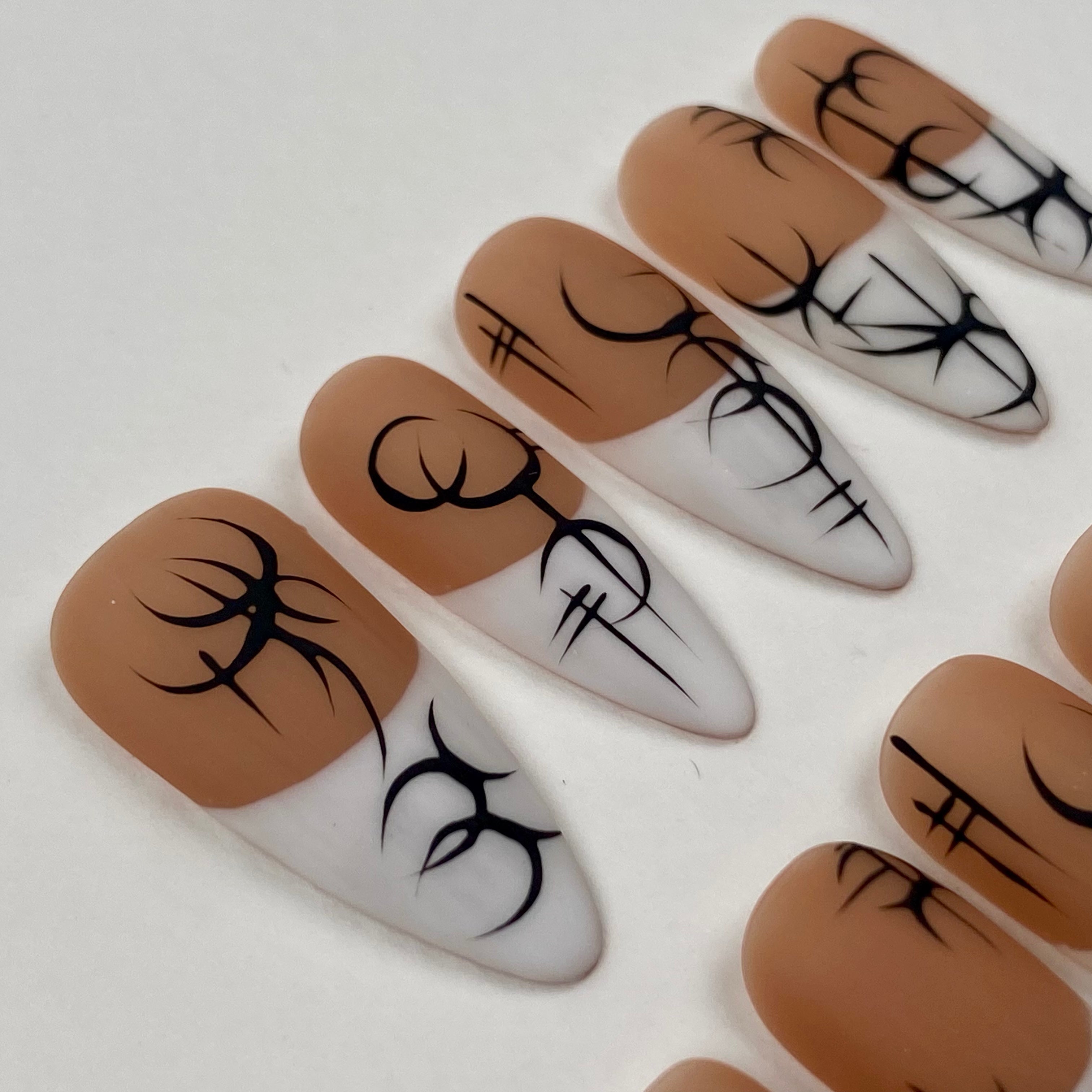 Nude Sigil Press-On Nails – Minimal Gothic French Tip Fake Nails