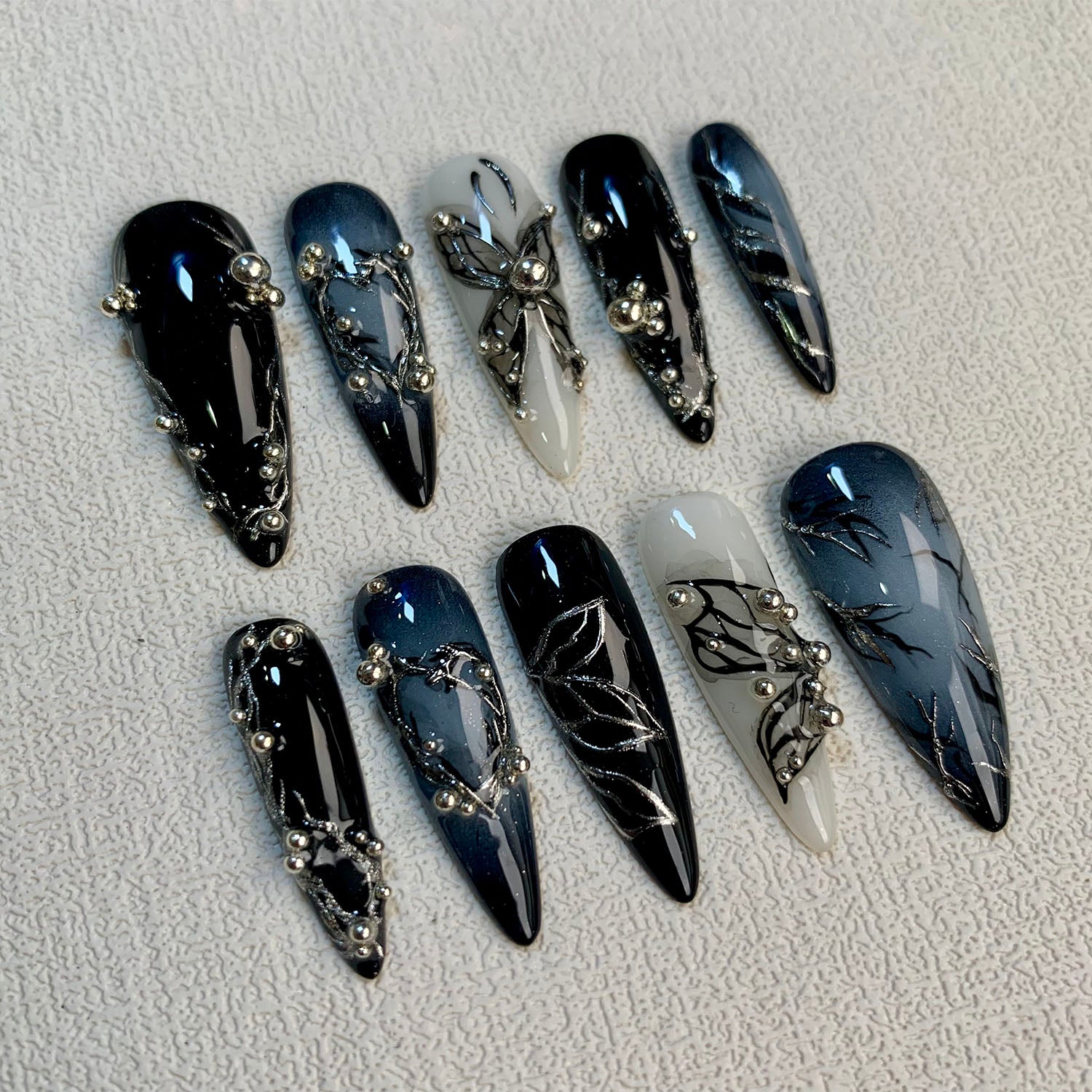 Custom Black Butterfly Press On Nails, Gothic Punk Rock Nails, Goth Butterflies Y2K Fake Nails