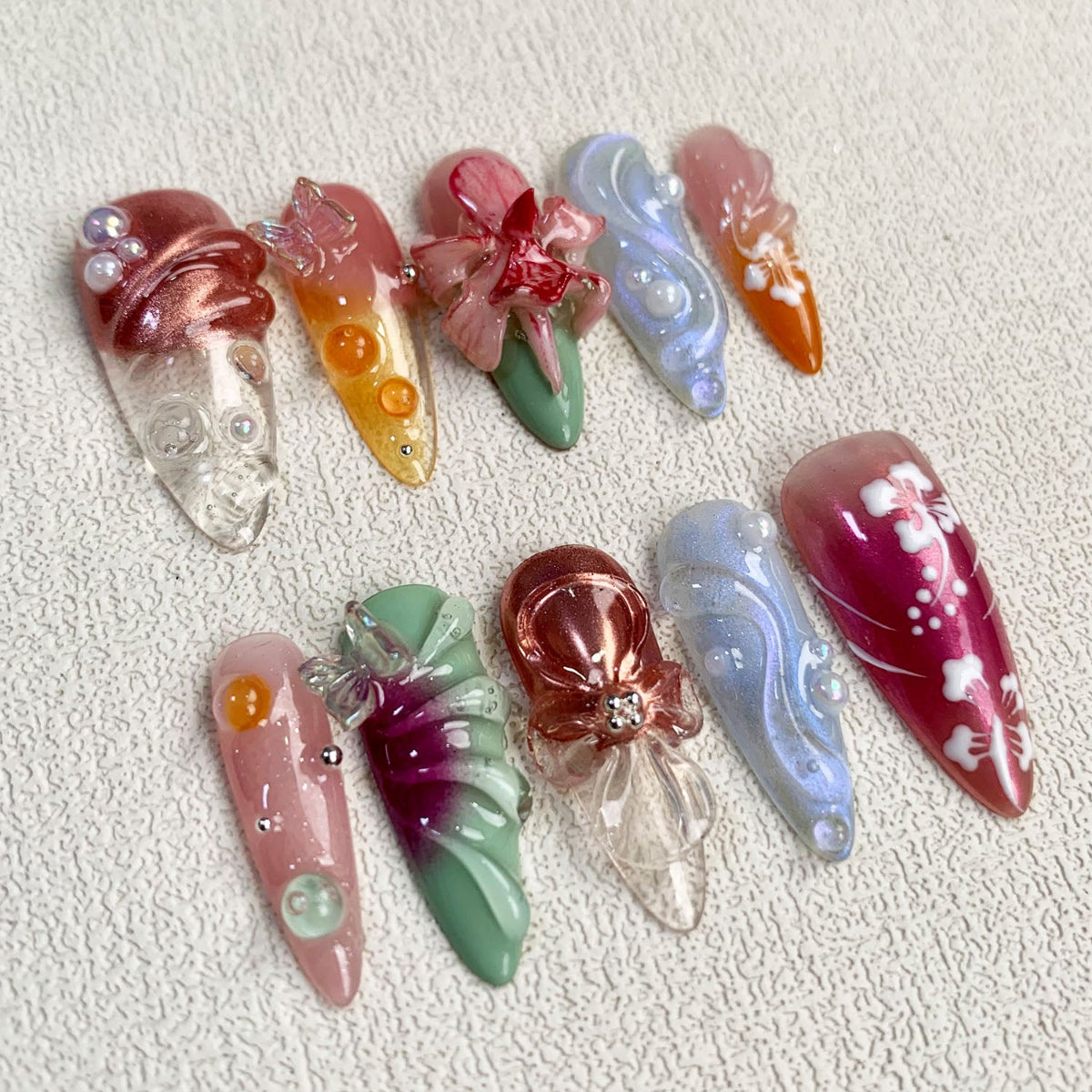 Orchids Press On Nails, Light Floral Flowers Press On Nails