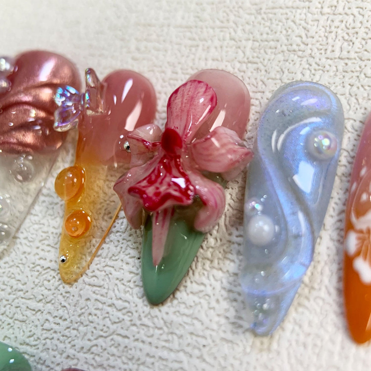 Orchids Press On Nails, Light Floral Flowers Press On Nails