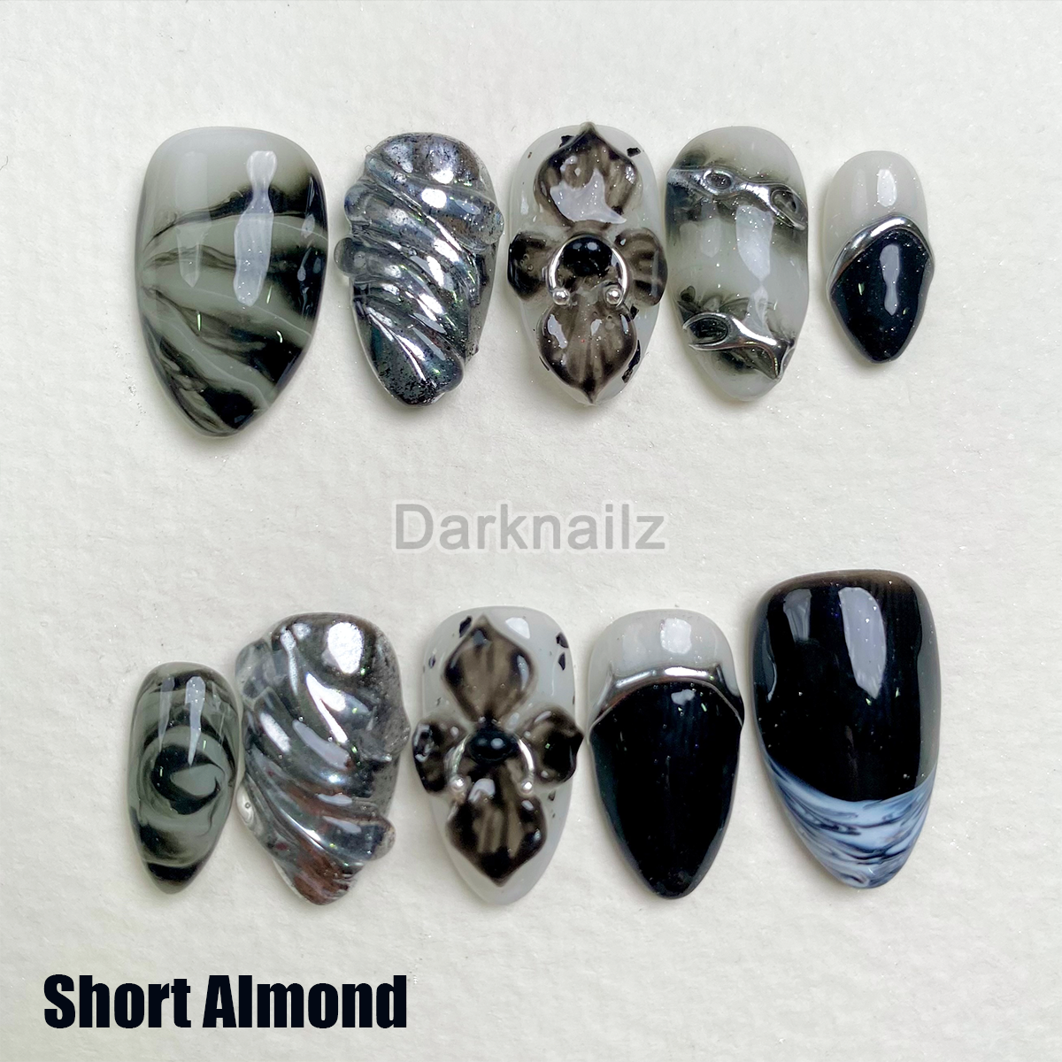 Black Orchids Press On Nails, Gothic Punk Rock Nails, Goth Y2K Trending Press On Nails