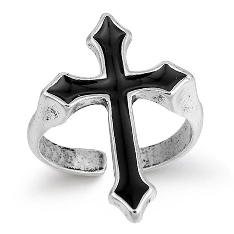 Free Size Gothic Black Cross Ring