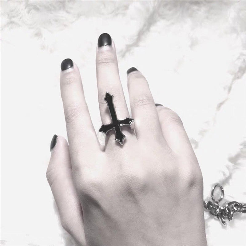 Free Size Gothic Black Cross Ring