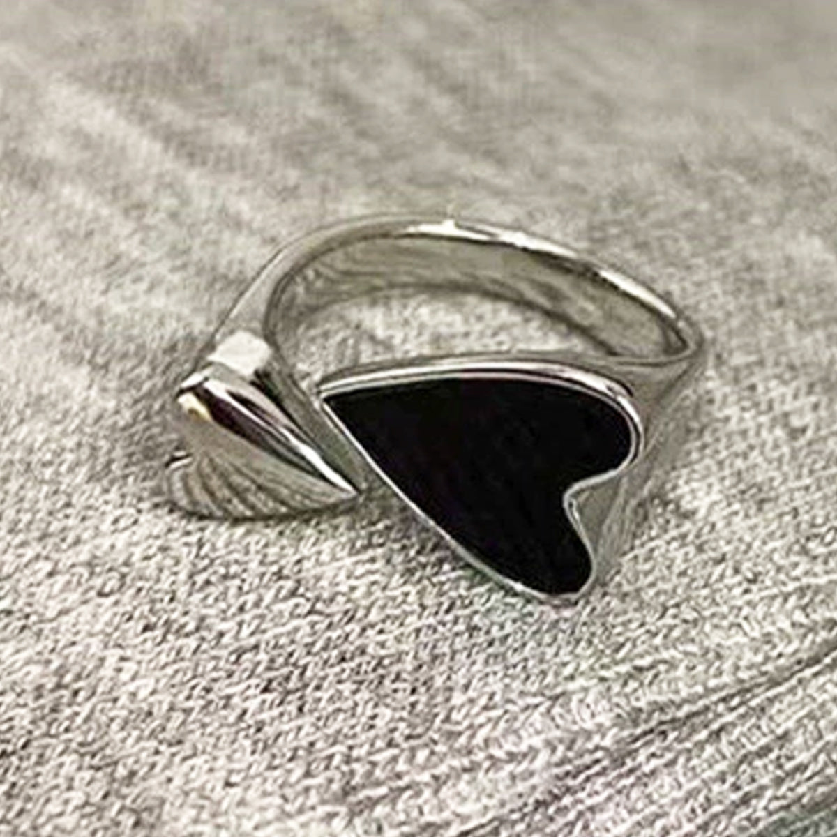 Black Heart Ring - Free Size - Stanless Steel