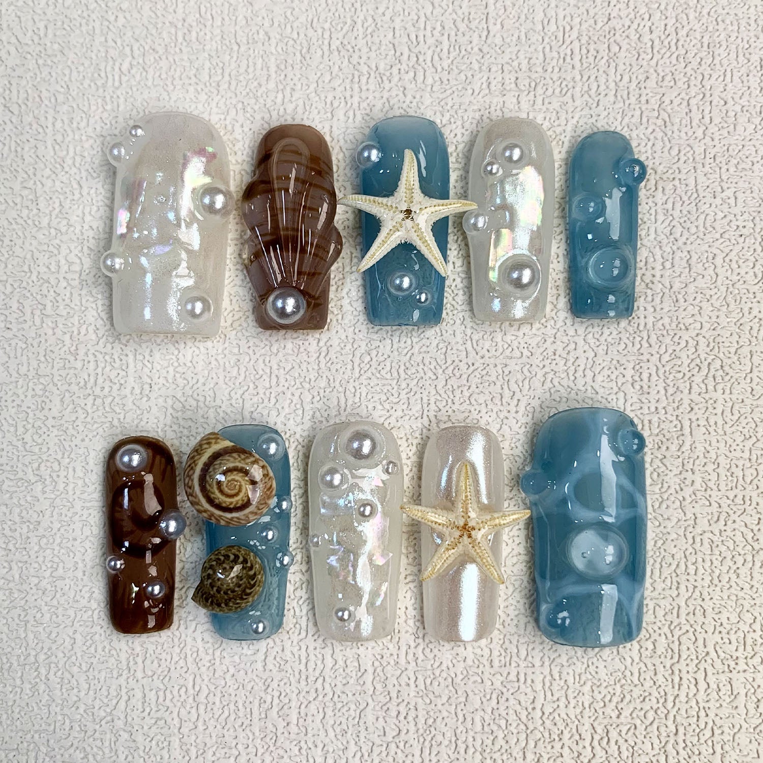 Beach Press On Nails, Starfish Snails Spring Summer Sea Vacation Press On Nails