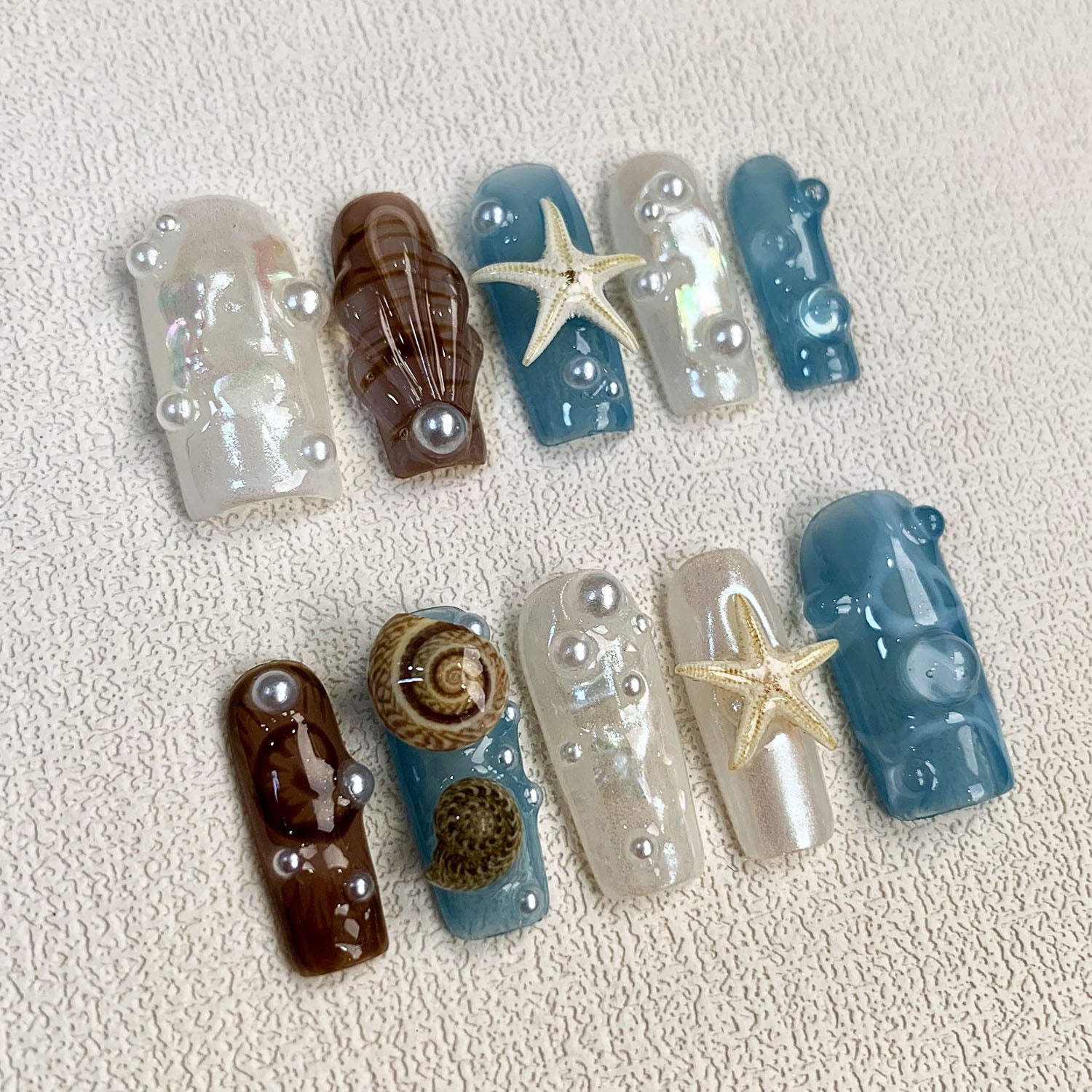 Beach Press On Nails, Starfish Snails Spring Summer Sea Vacation Press On Nails