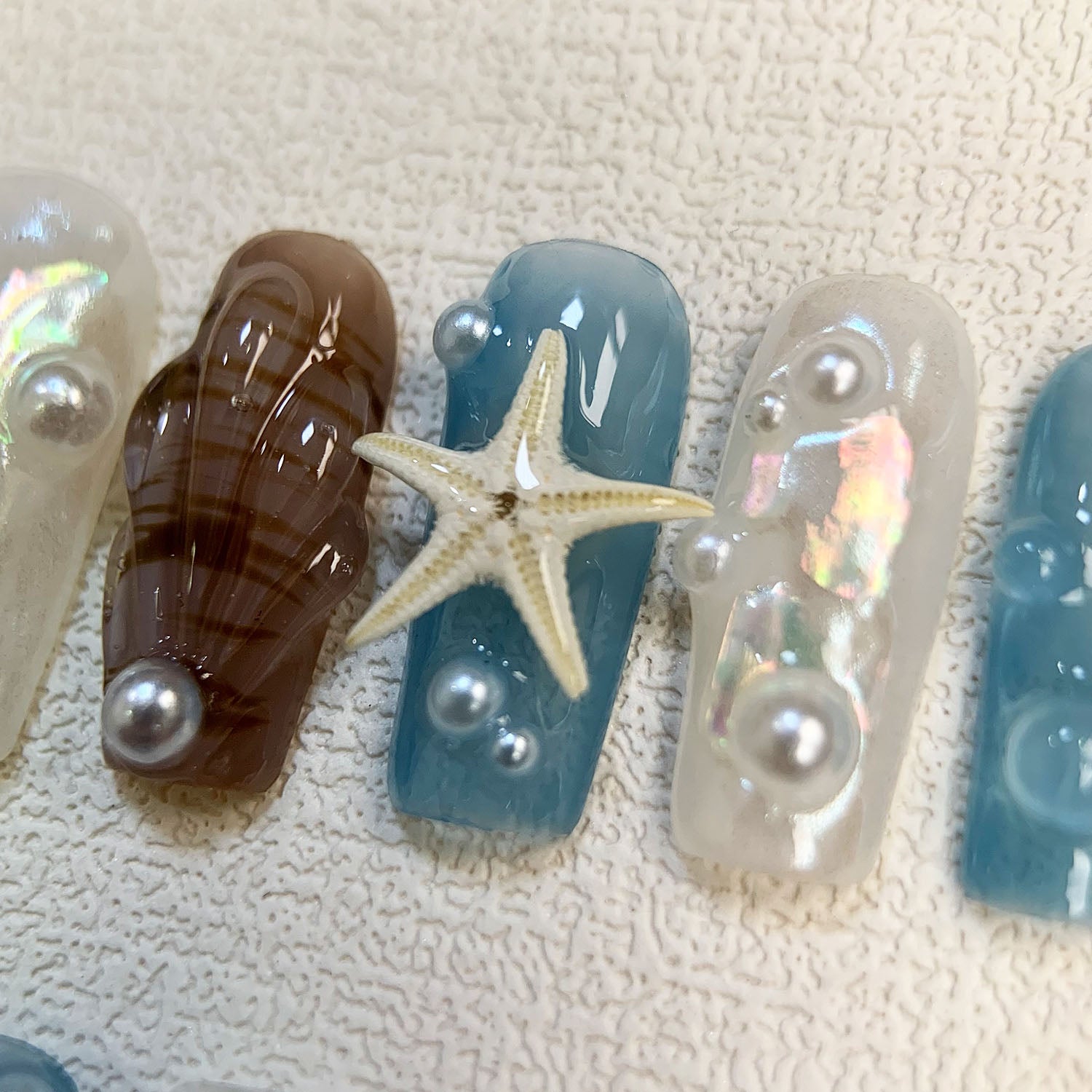 Beach Press On Nails, Starfish Snails Spring Summer Sea Vacation Press On Nails