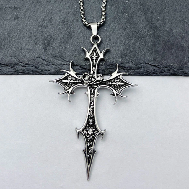 Gothic Cross Necklace – Titanium Stainless Steel Cross Pendant, Dark Gothic Jewelry, Alternative Unisex Necklace