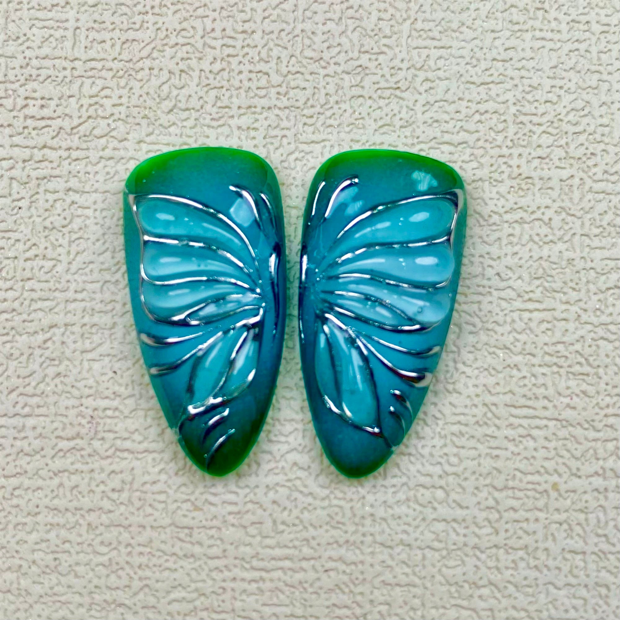 Handmade Vintage Green Butterfly, Sun and Moon Press On Nails | Darknailz