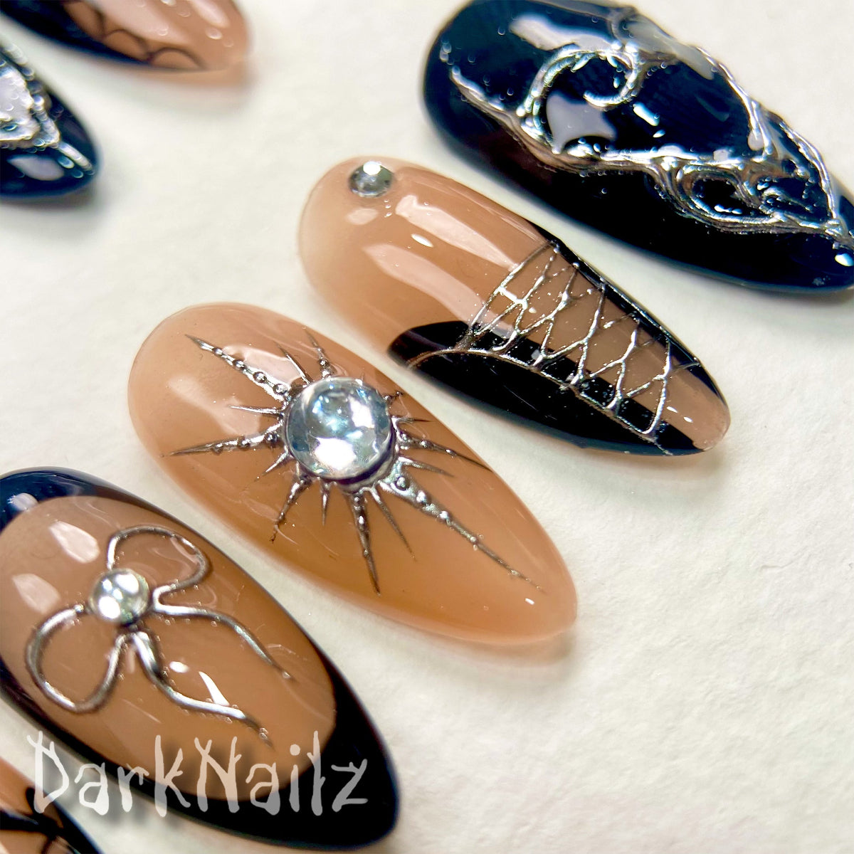 Dark Desire – Gothic Valentine Press-On Nails, Black Nude Punk Rock Fake Nails