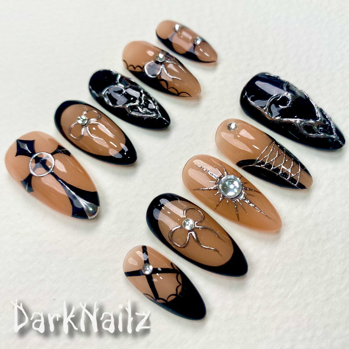Dark Desire – Gothic Valentine Press-On Nails, Black Nude Punk Rock Fake Nails
