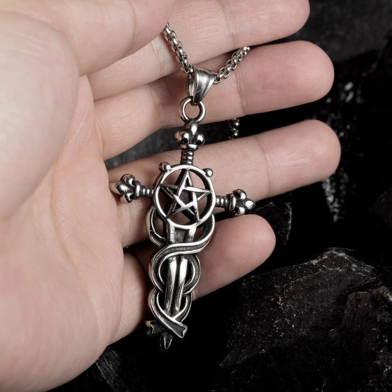 Gothic Star Cross Titan Stanless Steel Necklace